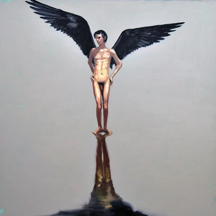 "Fallen angel" de David Anocibar. 93 cm x 93 cm. Óleo sobre lienzo.