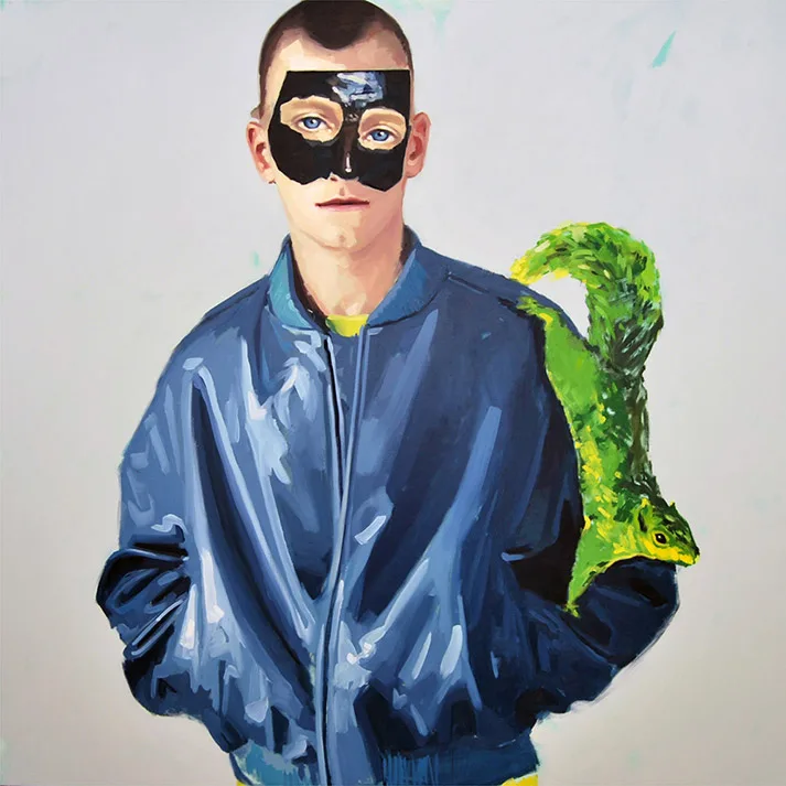 "Squirrel friend" de David Anocibar. 146 cm x 146 cm. Óleo sobre lienzo.